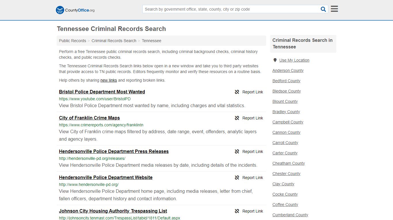Tennessee Criminal Records Search - County Office